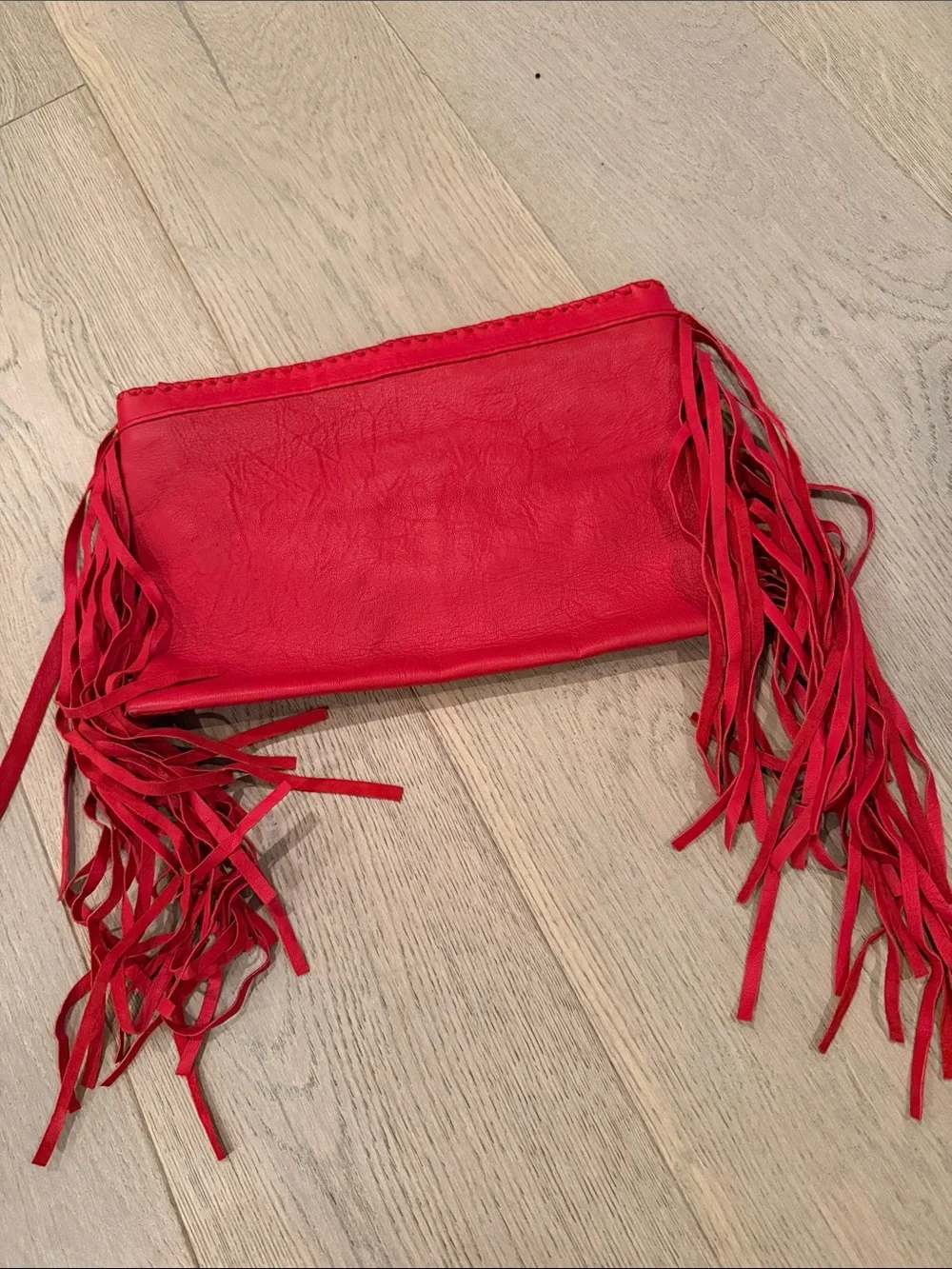 Red Fringe Leather Clutch